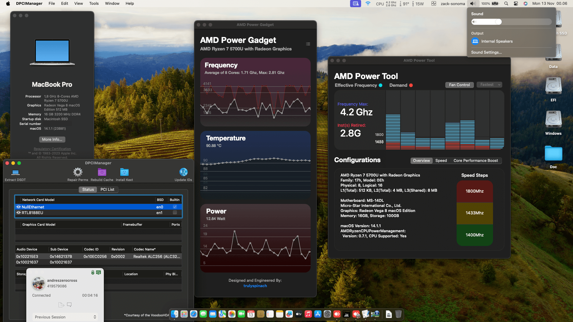 Success Hackintosh macOS Sonoma 14.1.1 Build 23B81 in MSI Modern 14 B5M